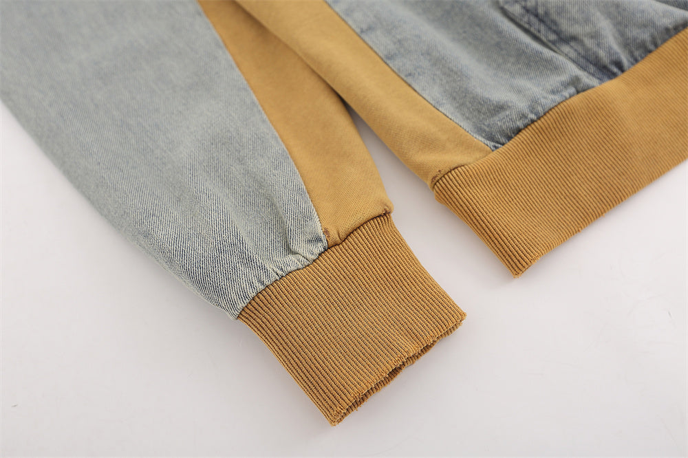 Vintage Color block Denim Hoodie