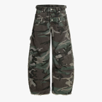 Retro Double Waist Camouflage Barrel Pants - Drenn