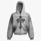 Street Wasteland Washed Cross Print Zip Up Jacket - Drenn