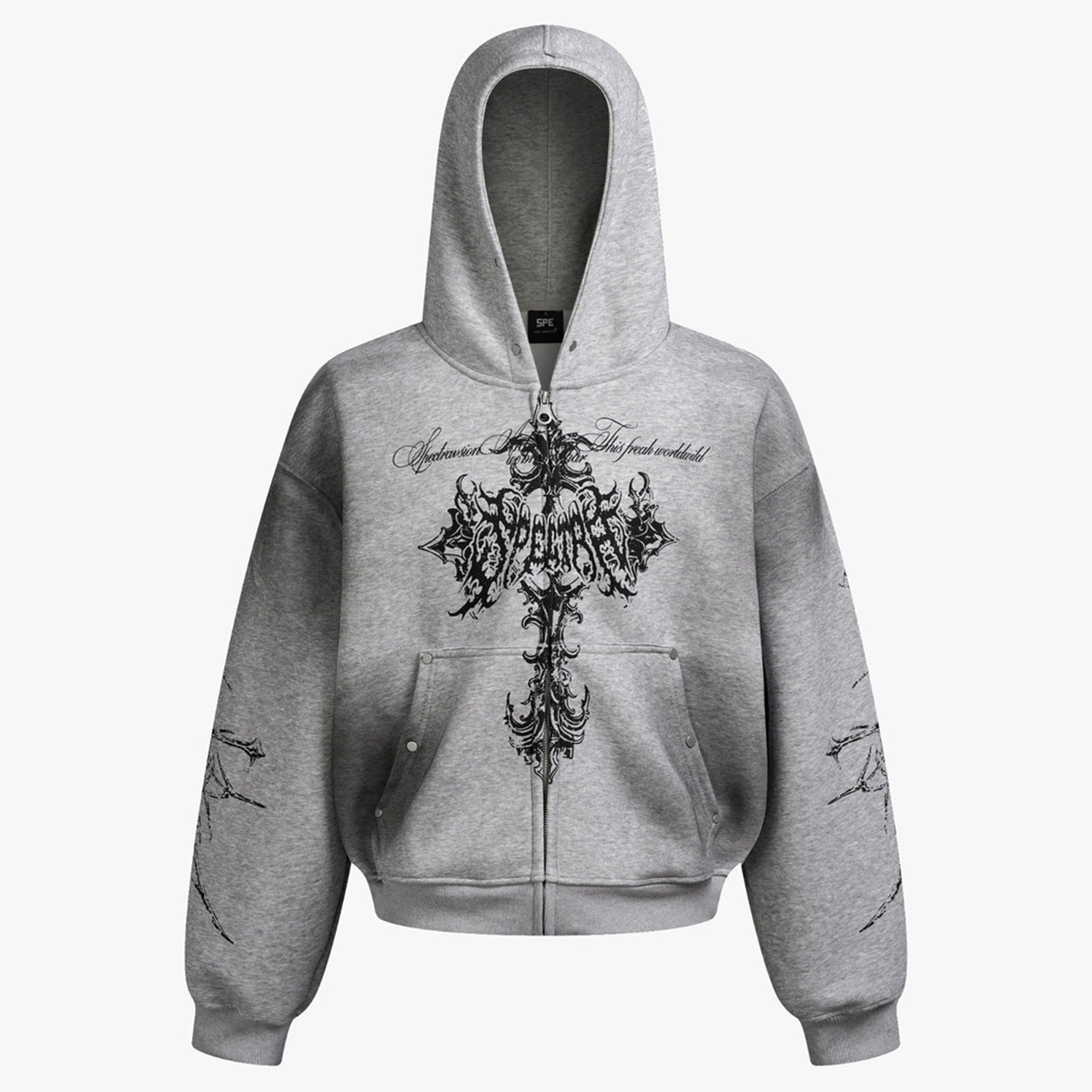 Street Wasteland Washed Cross Print Zip Up Jacket - Drenn