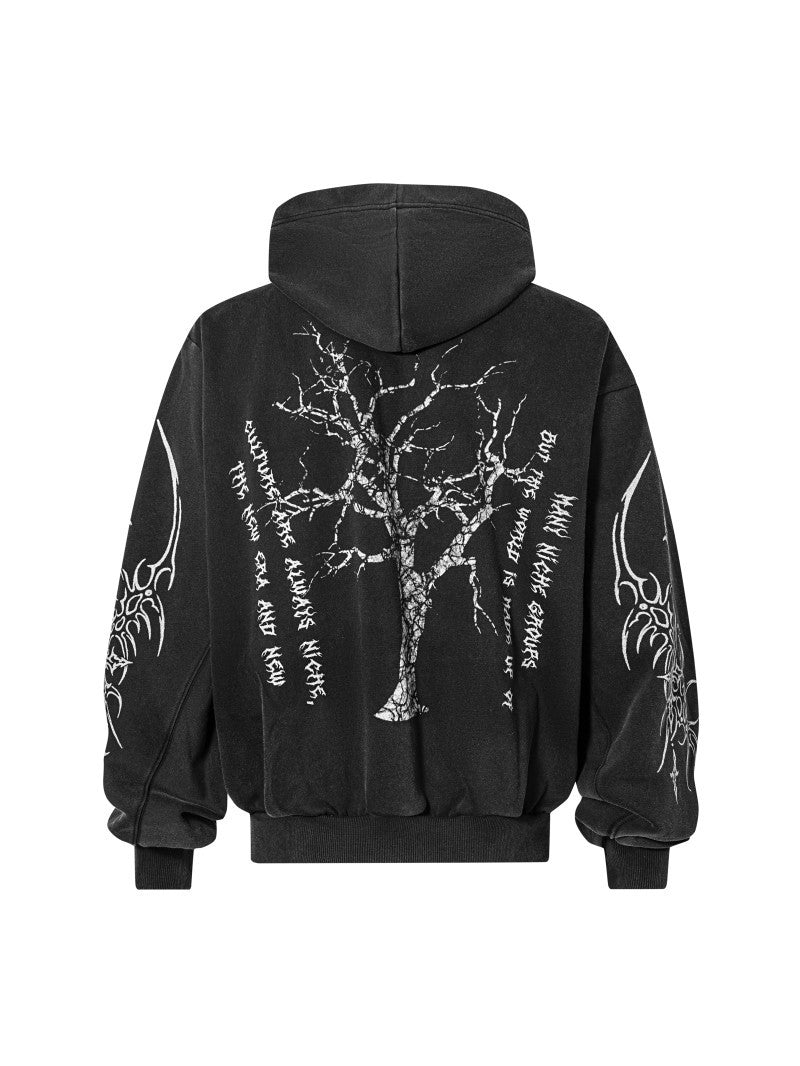 Gothic Tree Graphic Oversized Hoodie - Drenn