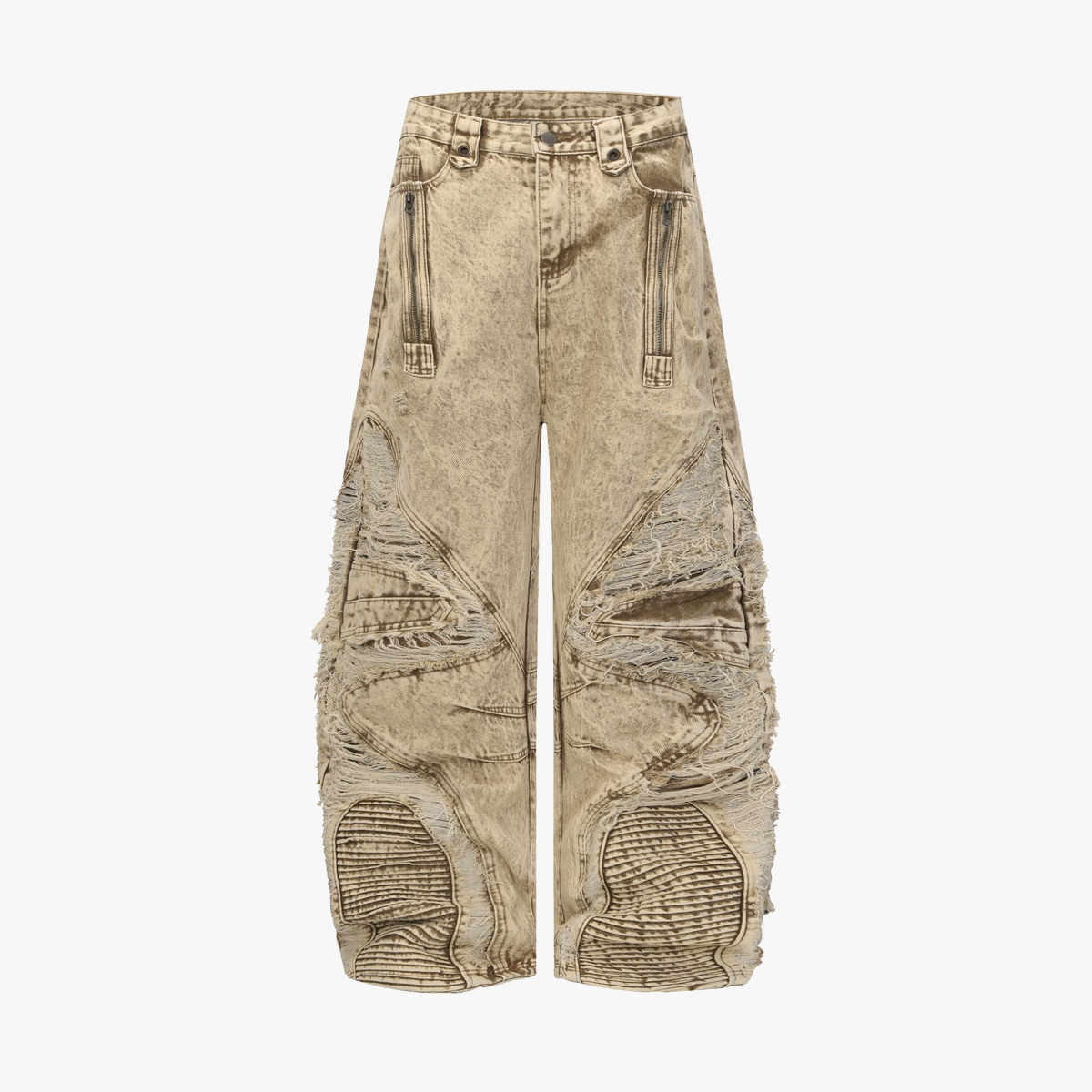 Distressed Raw-Edge Panel Sculpted Wide-Leg Jeans - Drenn
