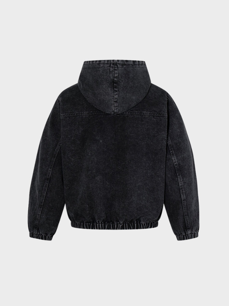 Toggle Front Washed Denim Hoodie