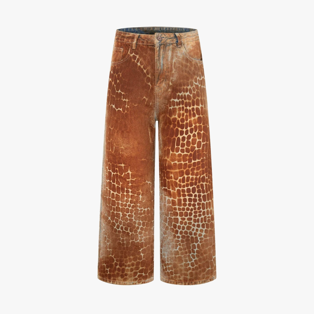 Croc Texture Washed Wide Leg Jeans - Drenn