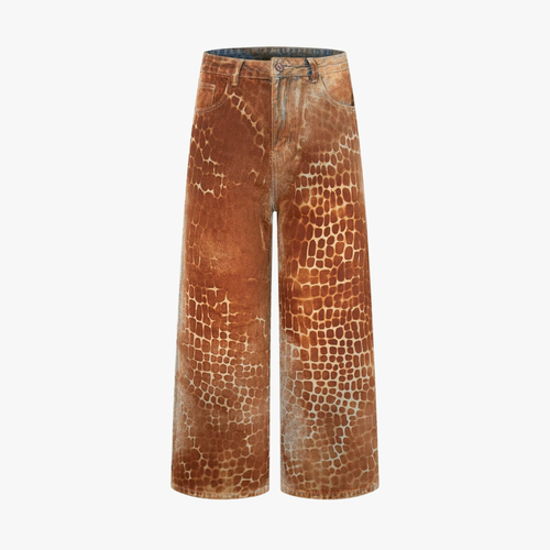 Croc Texture Washed Wide Leg Jeans - Drenn