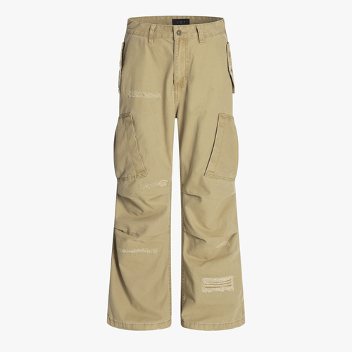 Cotton Hole Patch Pleated Multi-Pocket Cargo Casual Pants - Drenn