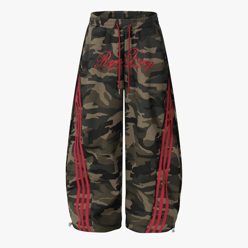 Retro Patchwork Embroidered Camouflage Barrel Pants - Drenn