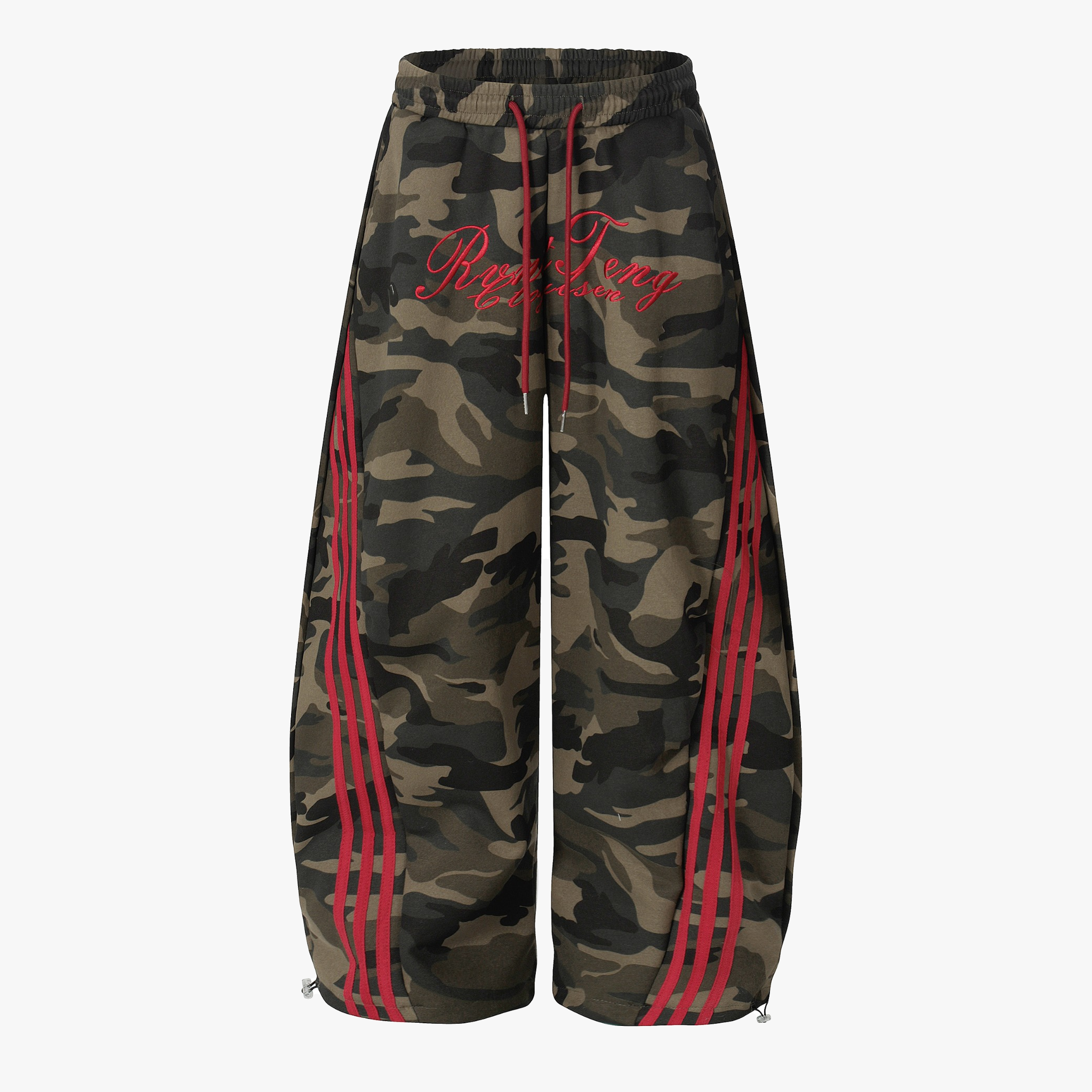 Retro Patchwork Embroidered Camouflage Barrel Pants - Drenn