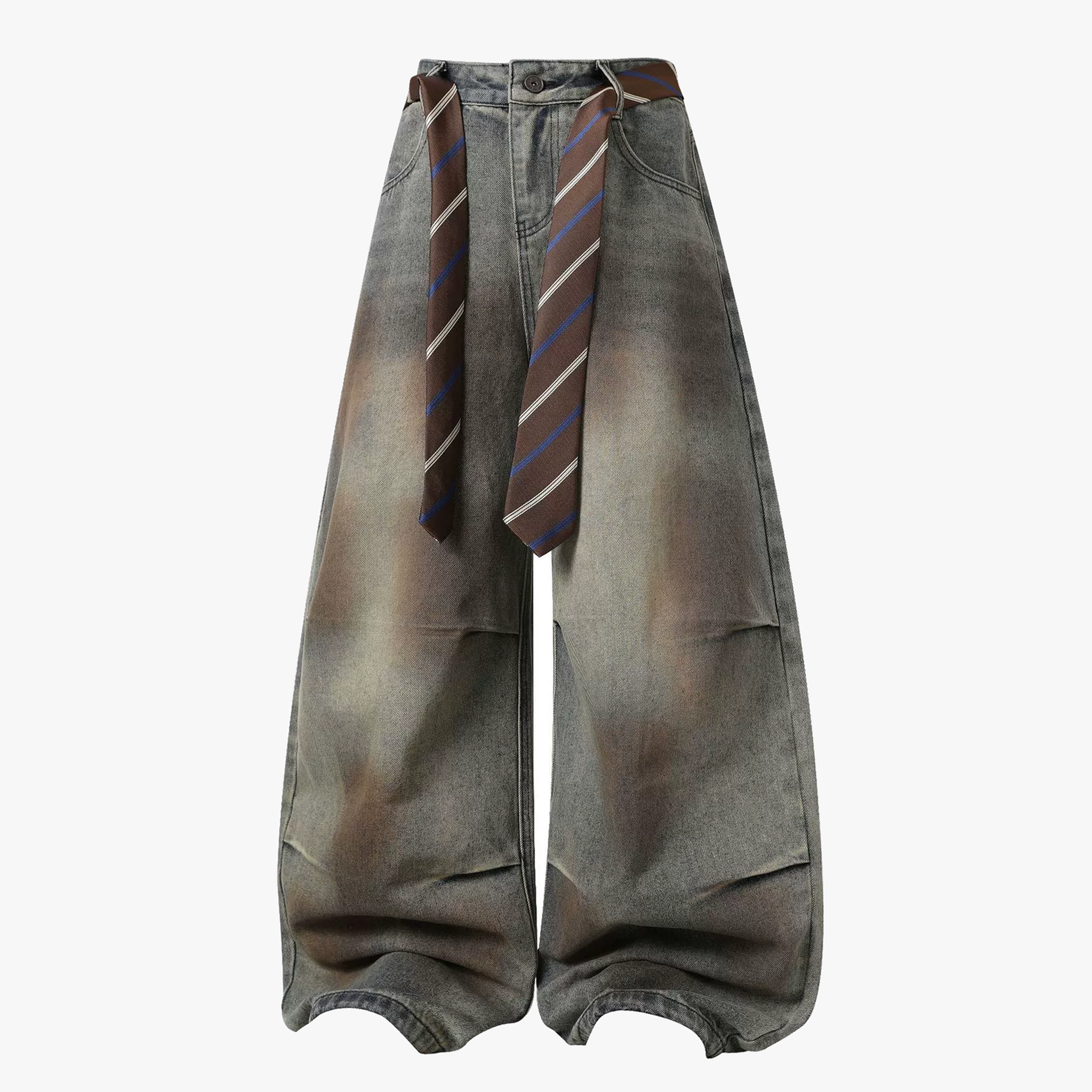 Gradient Sandwash Detachable Tie Baggy Jeans - Drenn