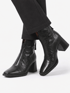Women's Leather Ankle Boots with Square Heel and Zipper