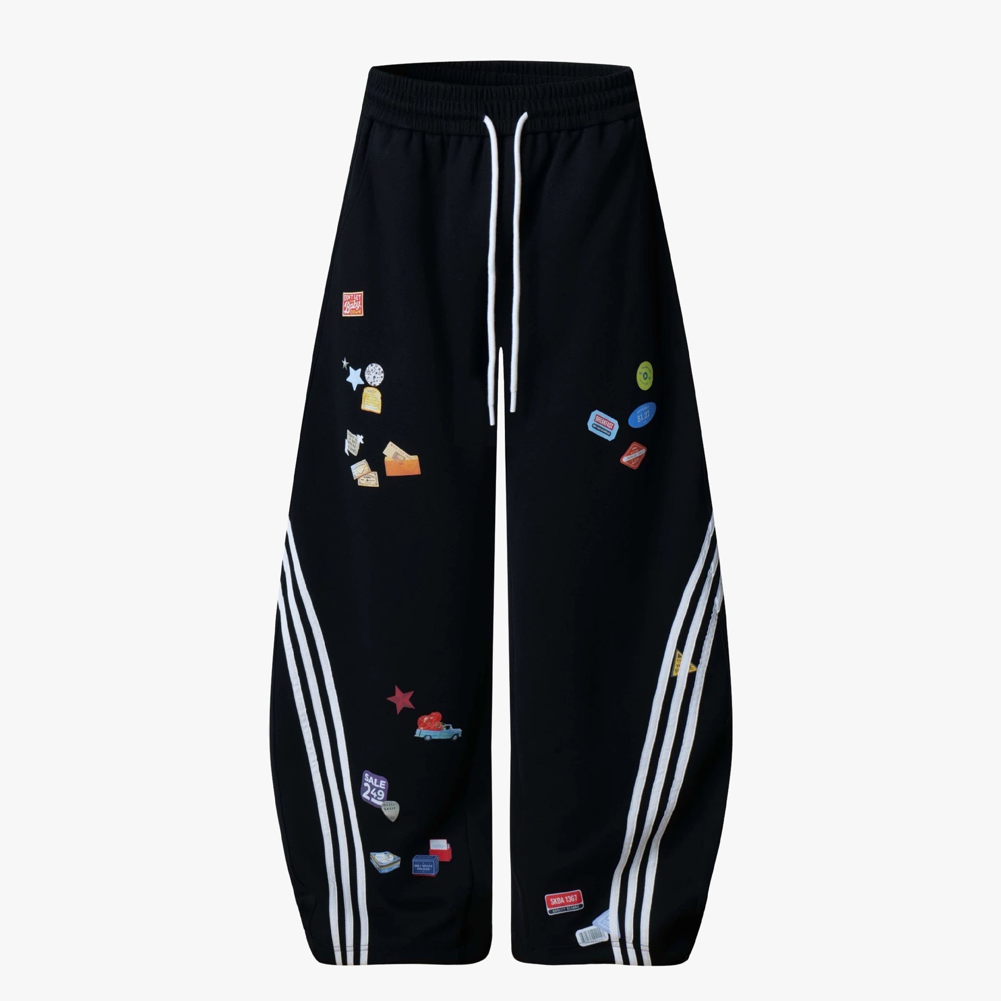 Street Patterned Striped Barrel Casual Pants - Drenn