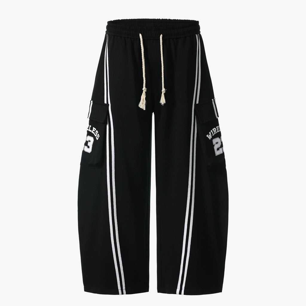 Cotton Web Stitching Letter Print Drawstring Barrel Pants - Drenn