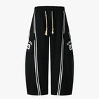 Cotton Web Stitching Letter Print Drawstring Barrel Pants - Drenn