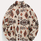 Women's Ethnic Print Fleece Zip-Up Sweater
