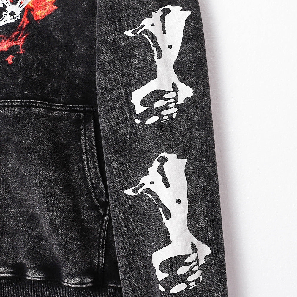 Black Washed Graphic Oversized Hoodie