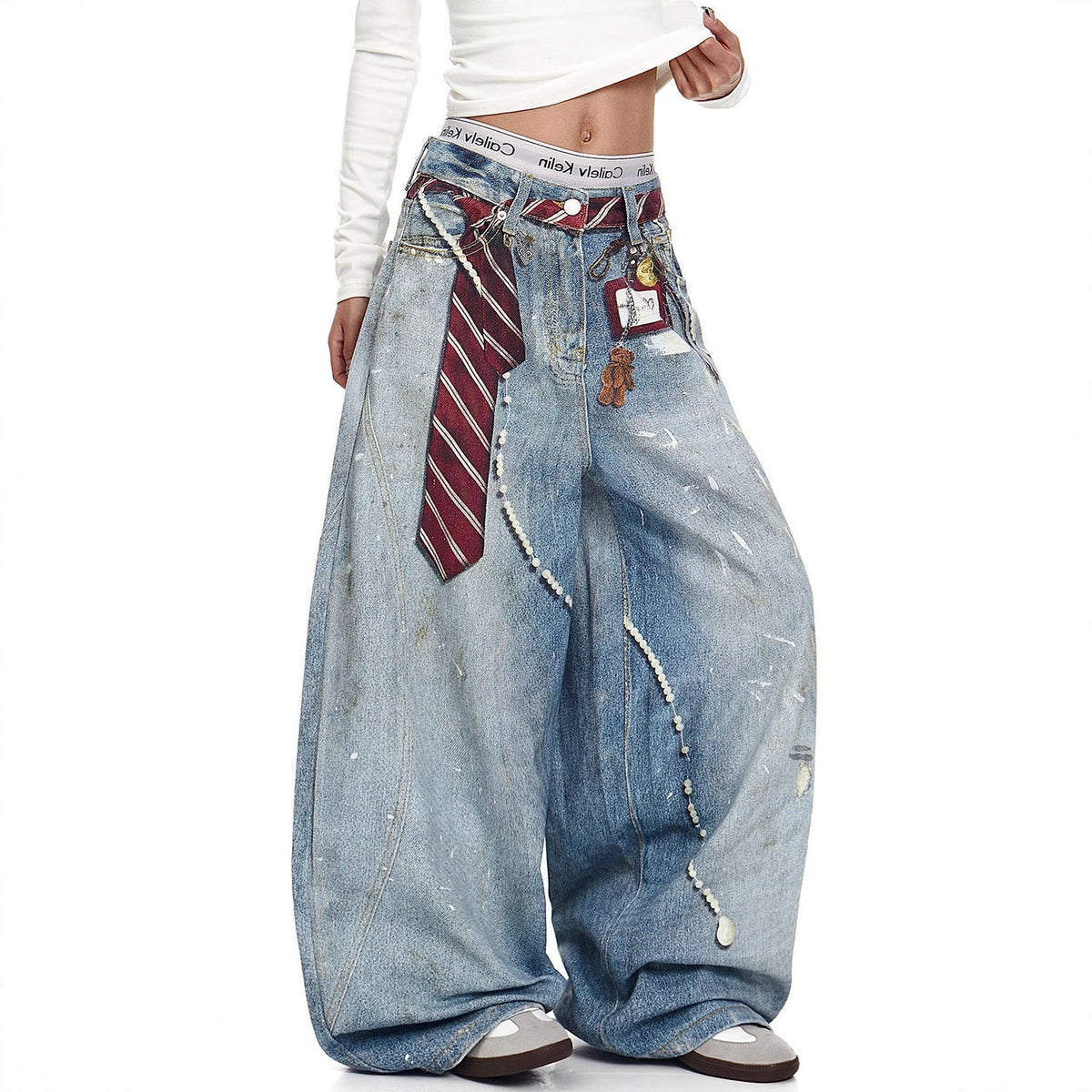 Męskie luźne dżinsy w stylu retro o kroju bootcut
