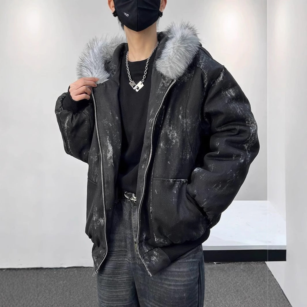 Men's Y2K Fur Collar Hooded Puffer Jacket