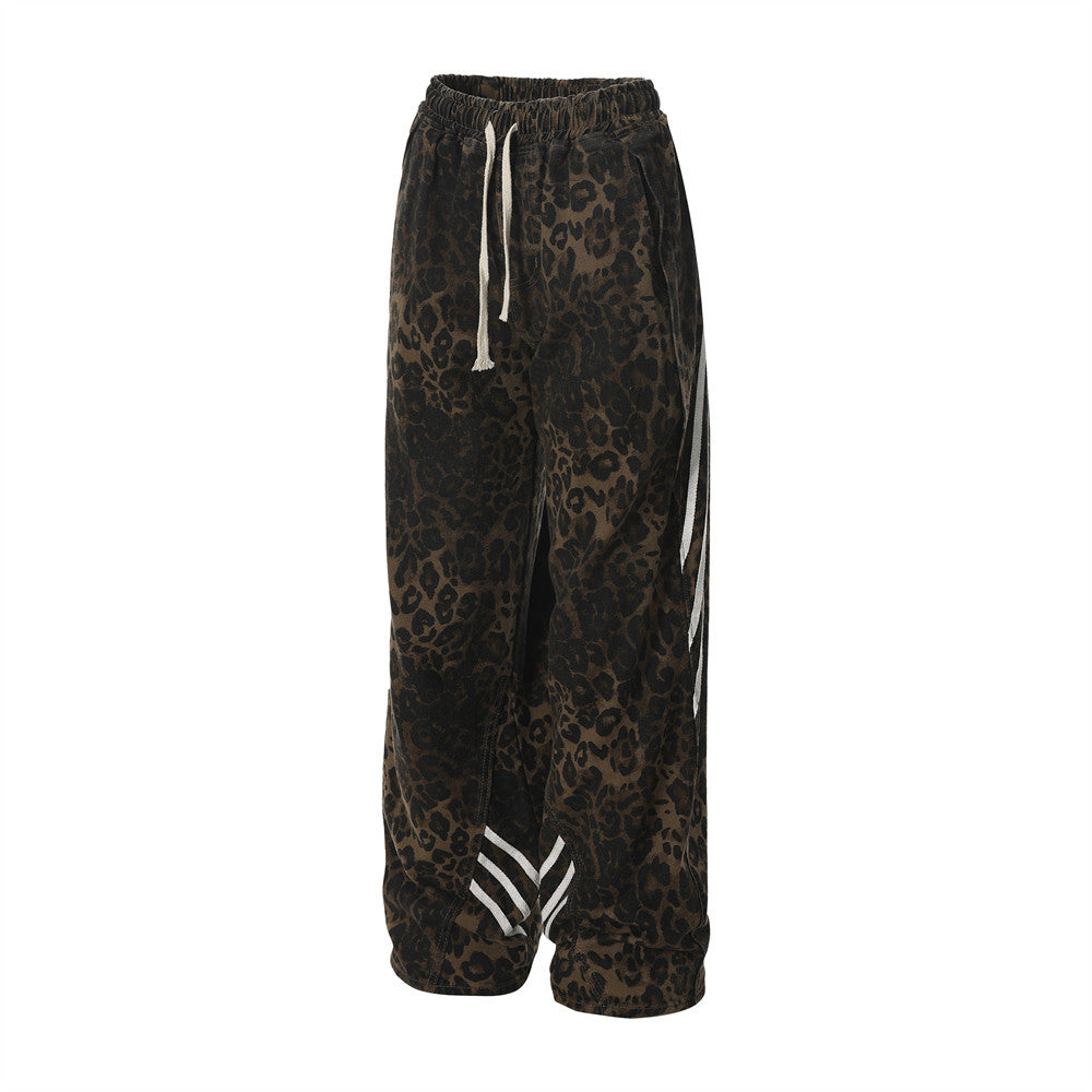 Leopard Print Denim Straight-leg Men's Pants
