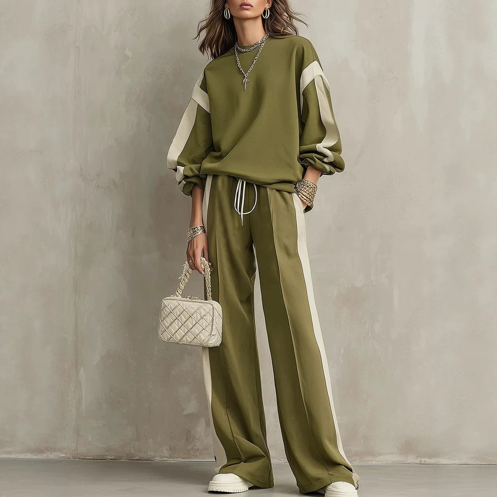 Women’s Oversized Tracksuit Set | Color Block Sweatshirt and Wide-Leg Pants