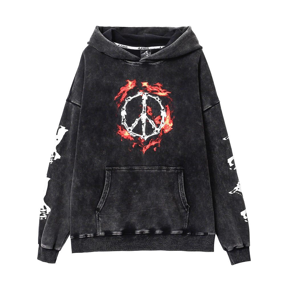 Black Washed Graphic Oversized Hoodie