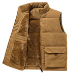 Men’s Corduroy Fleece-Lined Multi-Pocket Winter Puffer Gilet