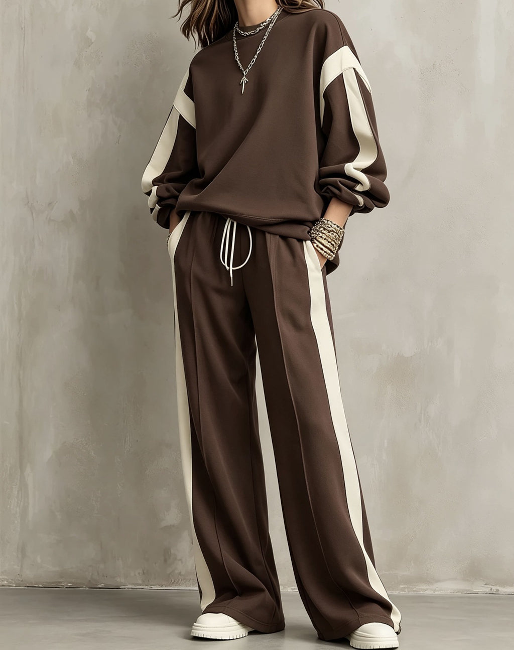 Women’s Oversized Tracksuit Set | Color Block Sweatshirt and Wide-Leg Pants