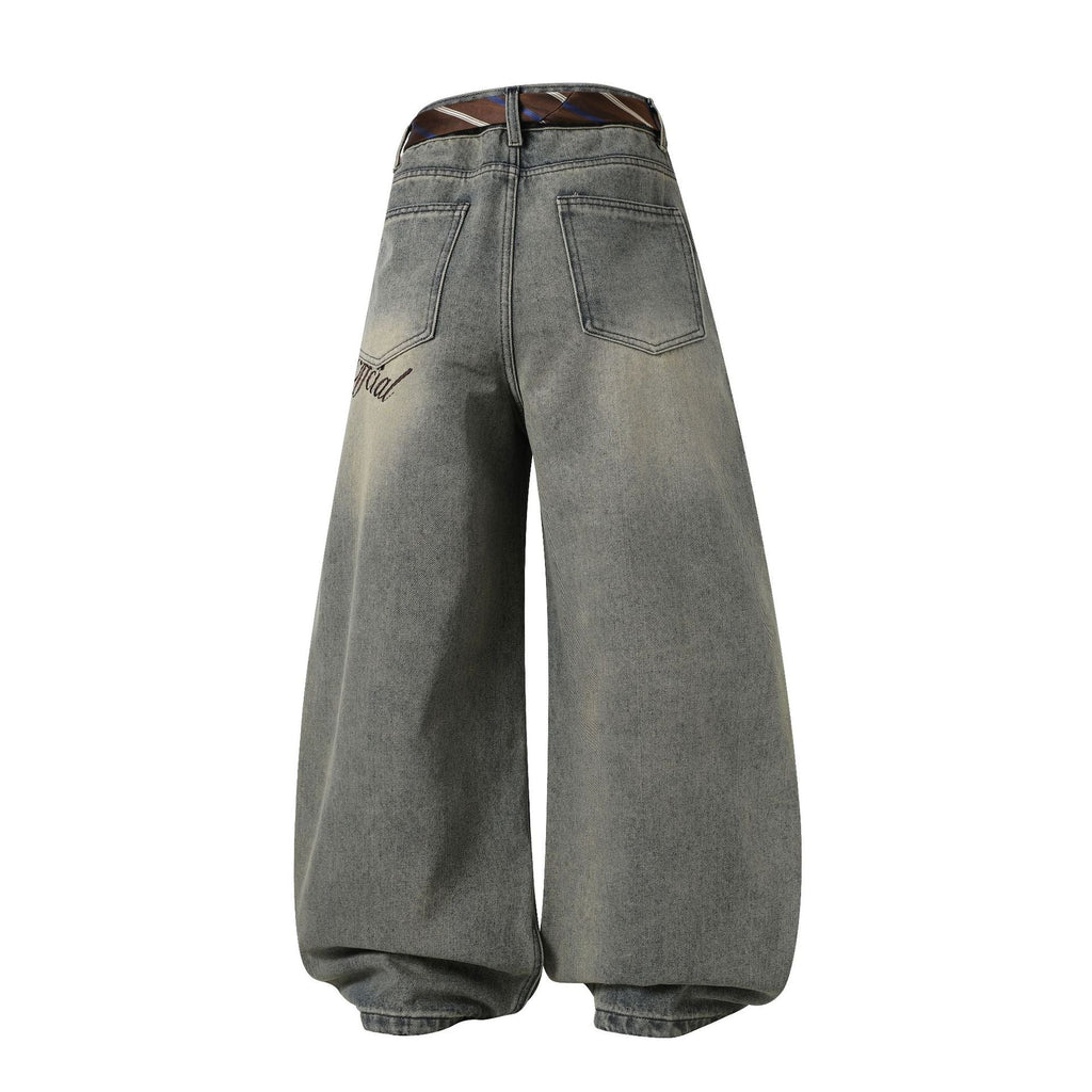 Gradient Sandwash Detachable Tie Baggy Jeans - Drenn