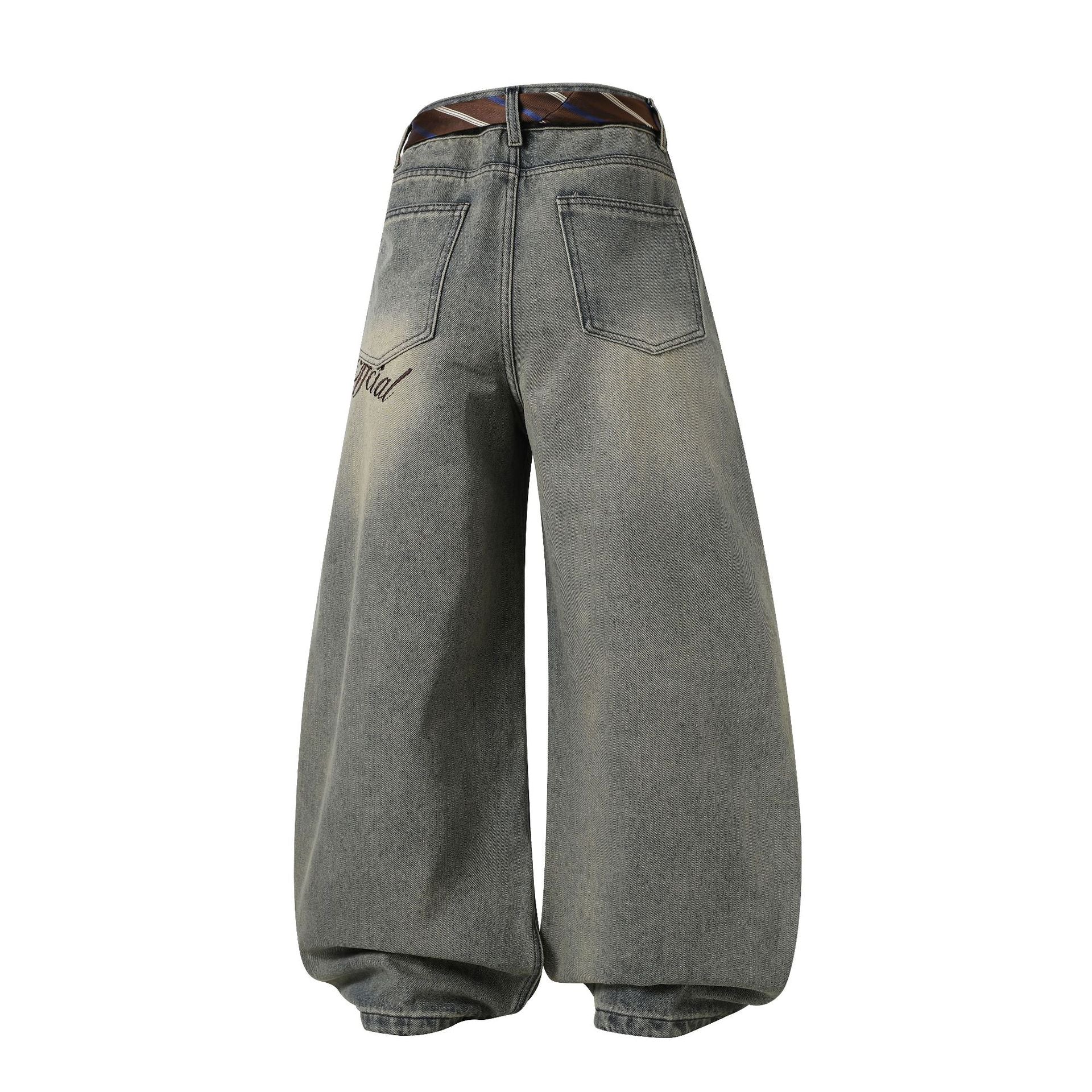 Gradient Sandwash Detachable Tie Baggy Jeans - Drenn