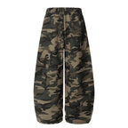 Retro Patchwork Embroidered Camouflage Barrel Pants - Drenn