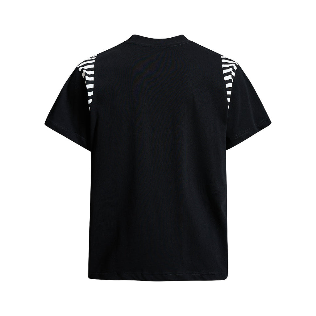 Streetwear Script Print Striped Patchwork T-Shirt - Drenn