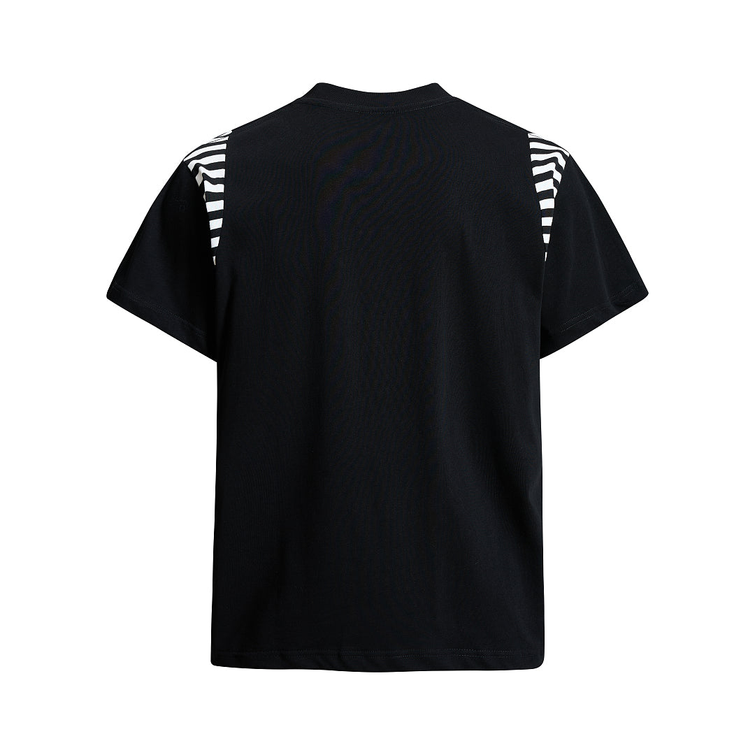 Streetwear Script Print Striped Patchwork T-Shirt - Drenn