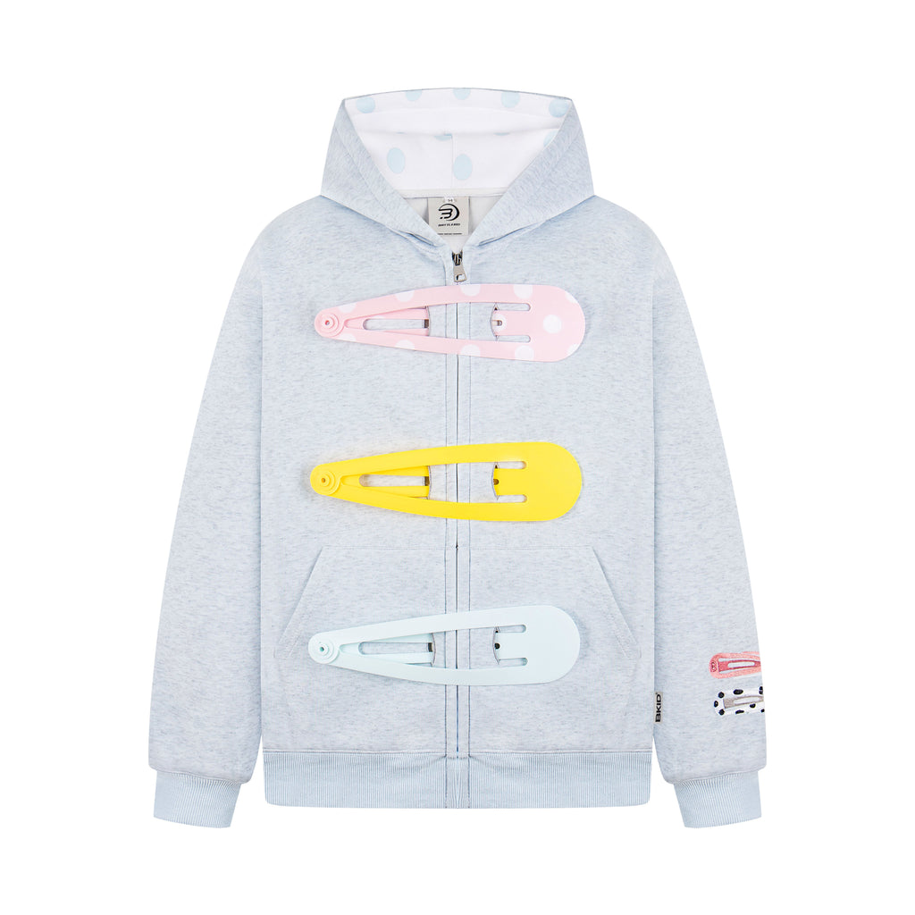 Detachable Hair Clip Decoration Zip Up Hoodie - Drenn