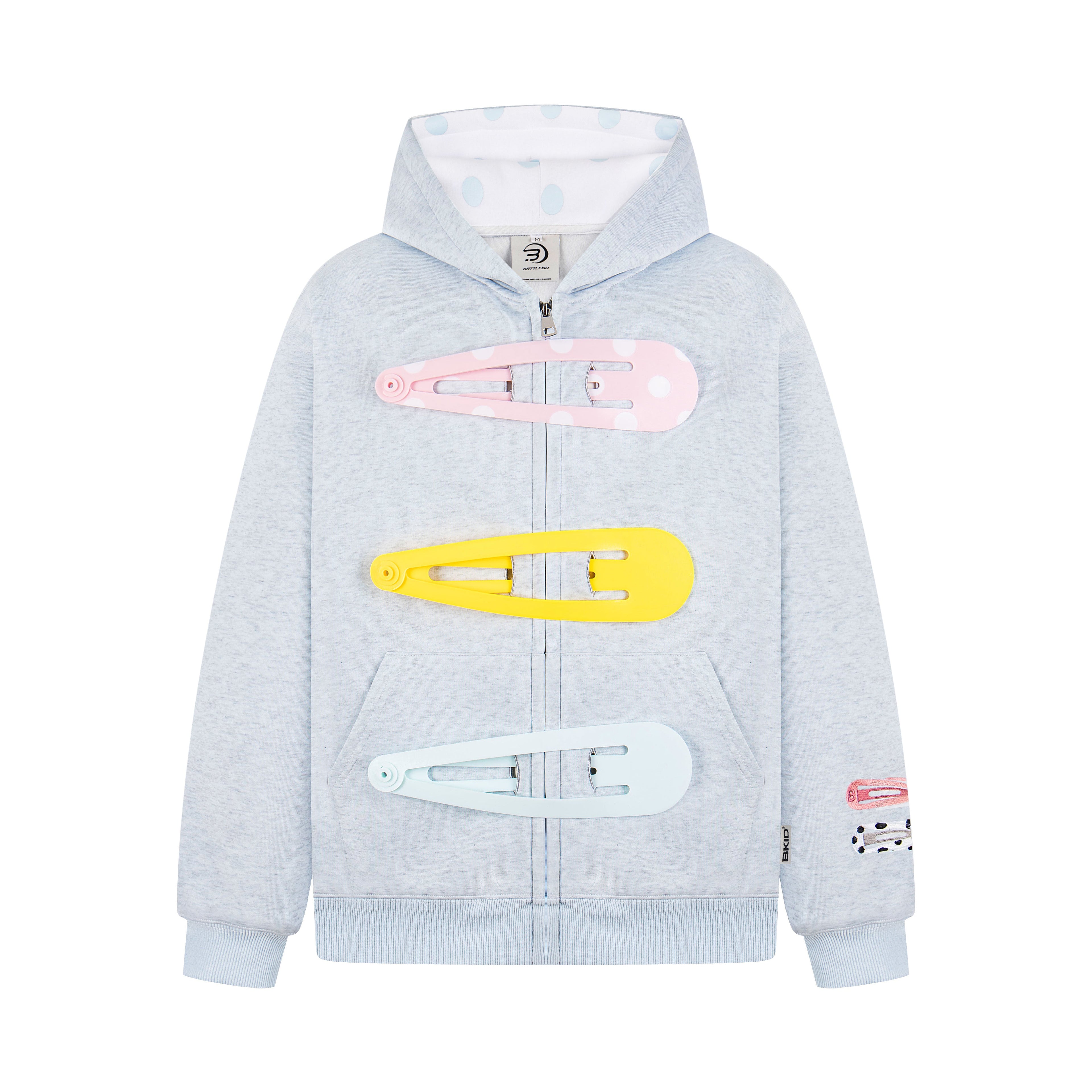 Detachable Hair Clip Decoration Zip Up Hoodie - Drenn