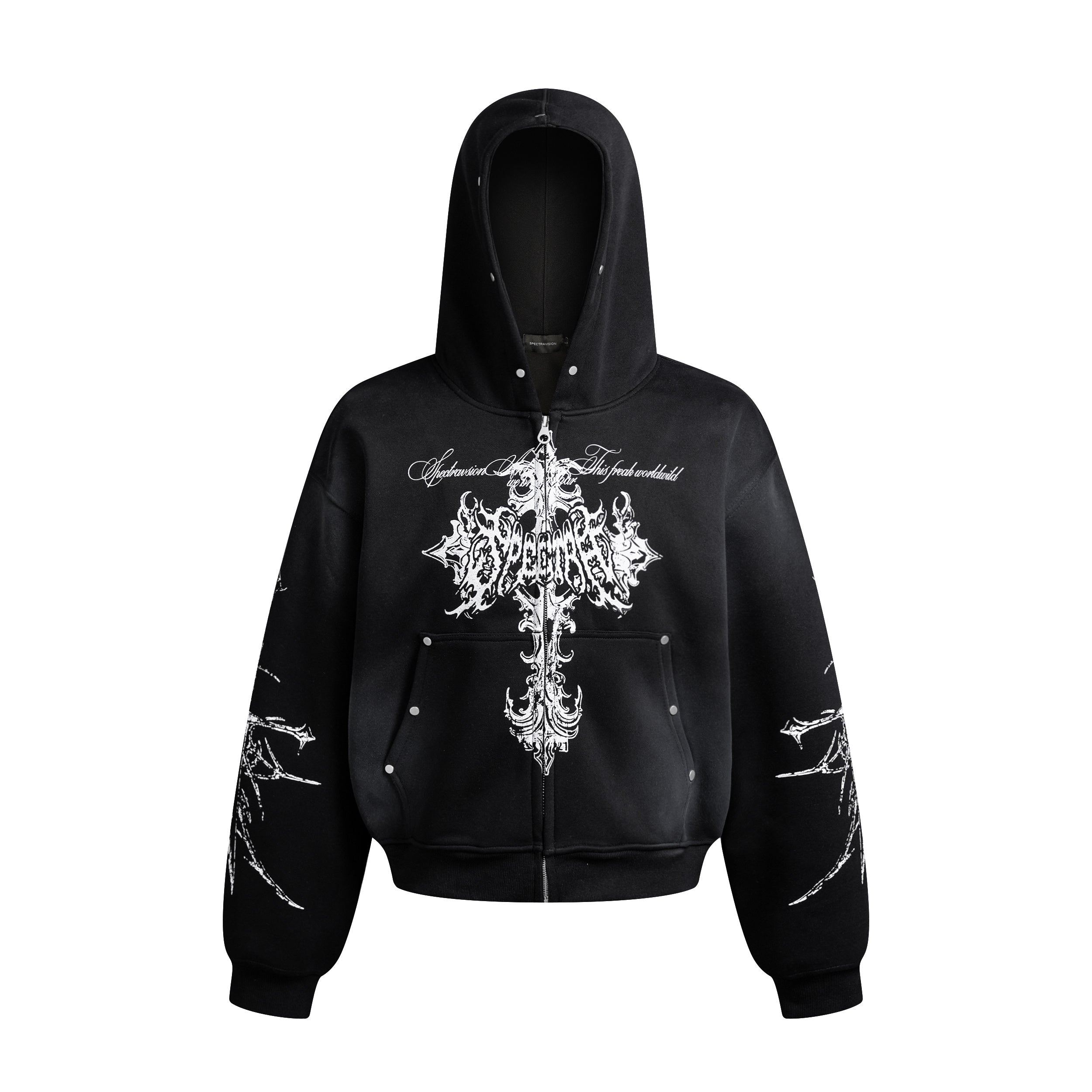 Street Wasteland Washed Cross Print Zip Up Jacket - Drenn