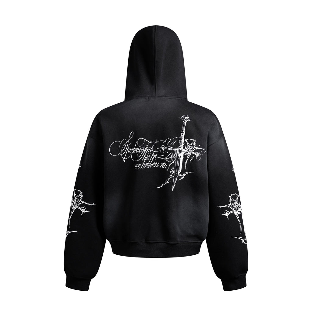 Street Wasteland Washed Cross Print Zip Up Jacket - Drenn