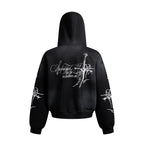 Street Wasteland Washed Cross Print Zip Up Jacket - Drenn