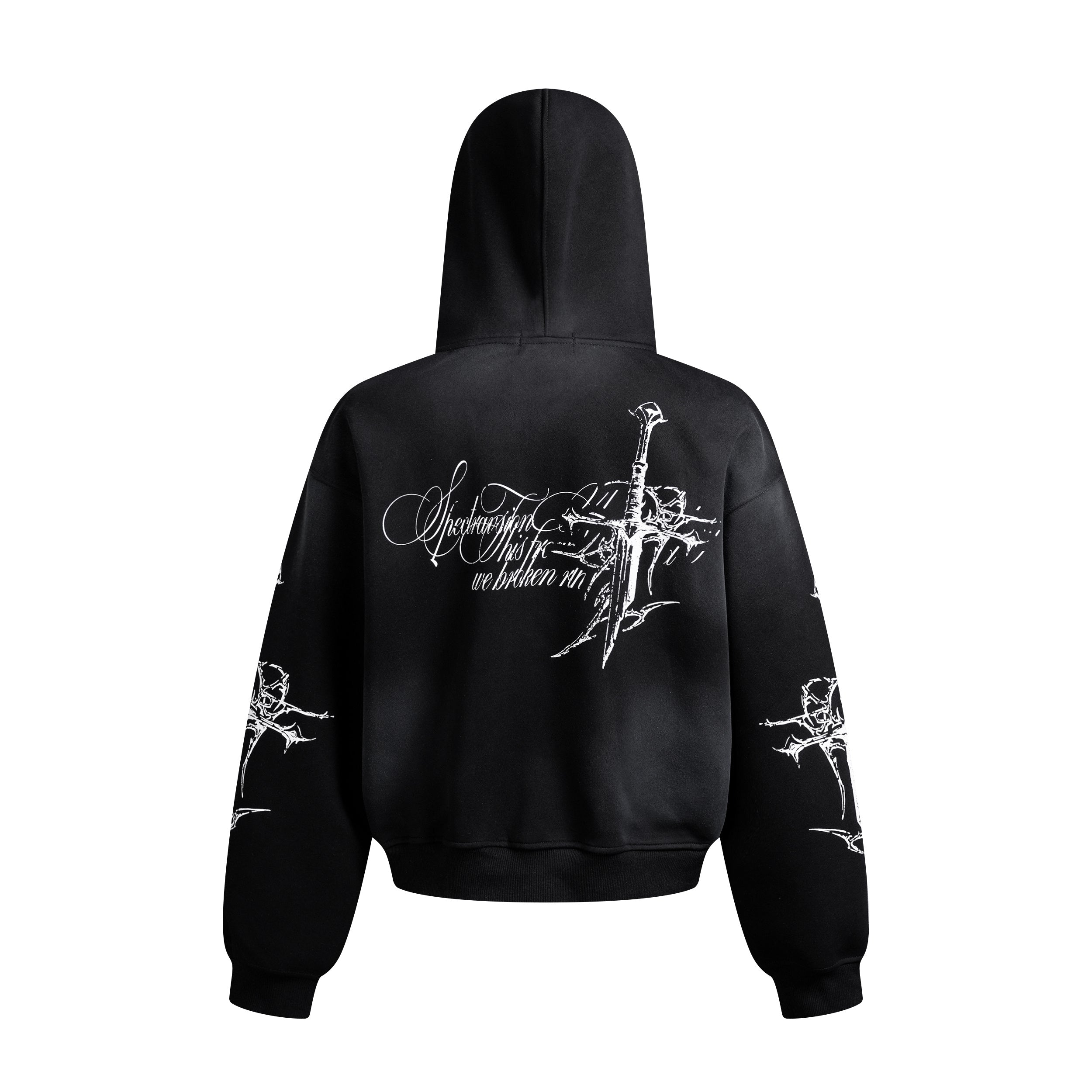 Street Wasteland Washed Cross Print Zip Up Jacket - Drenn