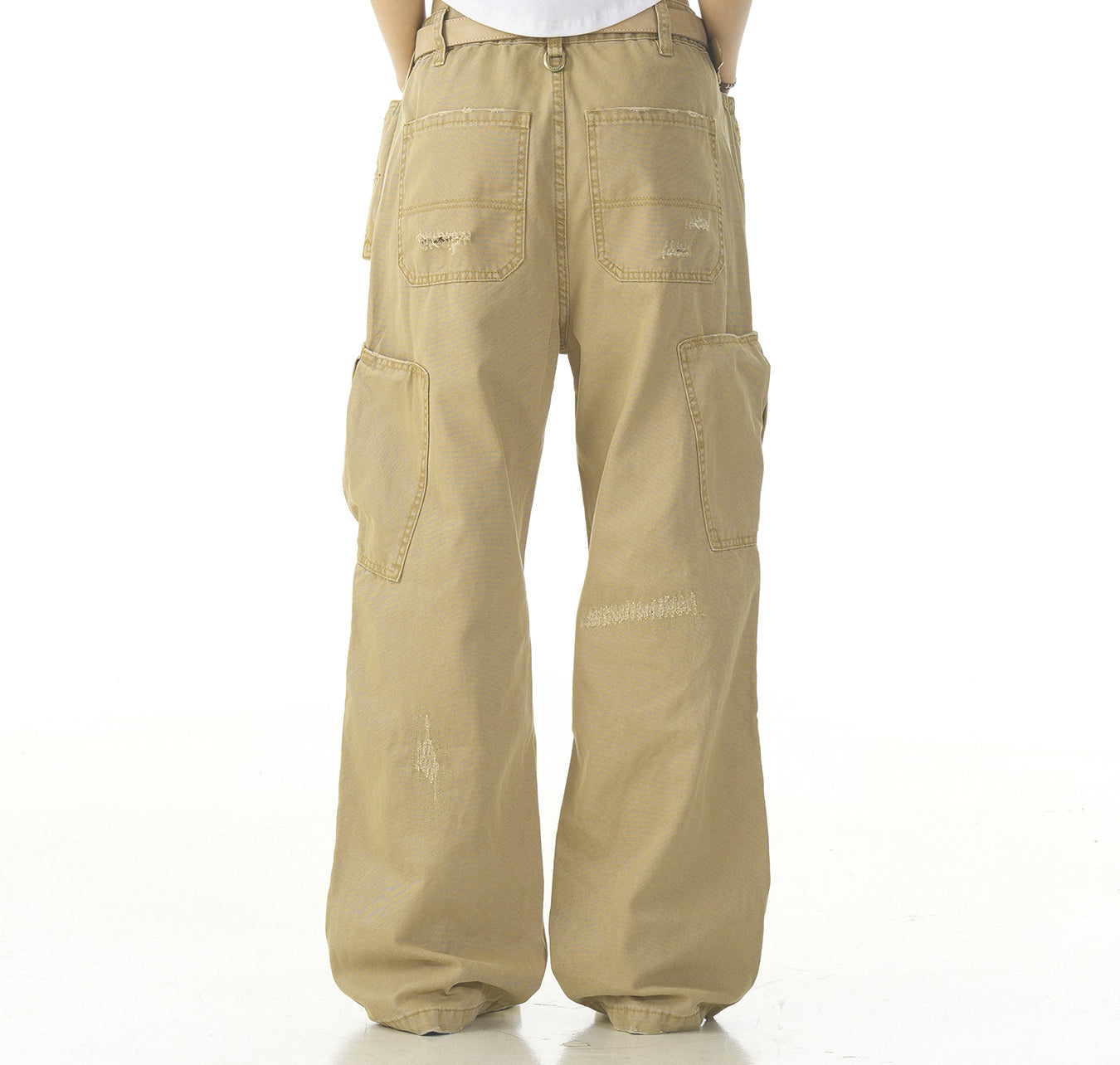 Cotton Hole Patch Pleated Multi-Pocket Cargo Casual Pants - Drenn