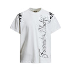 Streetwear Script Print Striped Patchwork T-Shirt - Drenn
