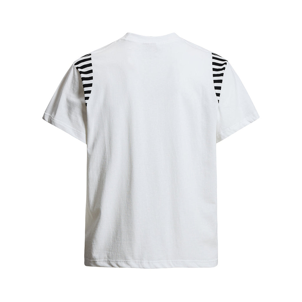 Streetwear Script Print Striped Patchwork T-Shirt - Drenn