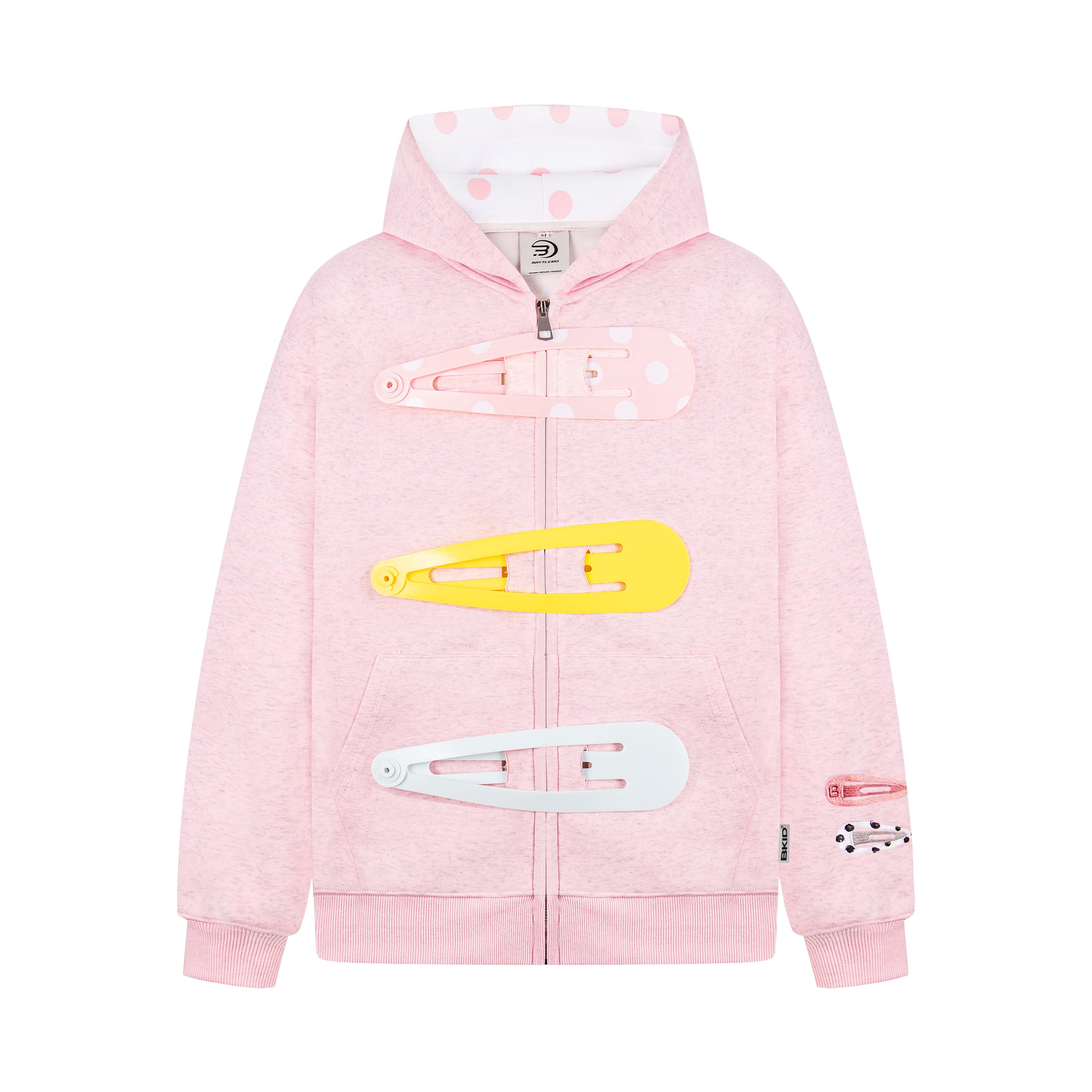 Detachable Hair Clip Decoration Zip Up Hoodie - Drenn