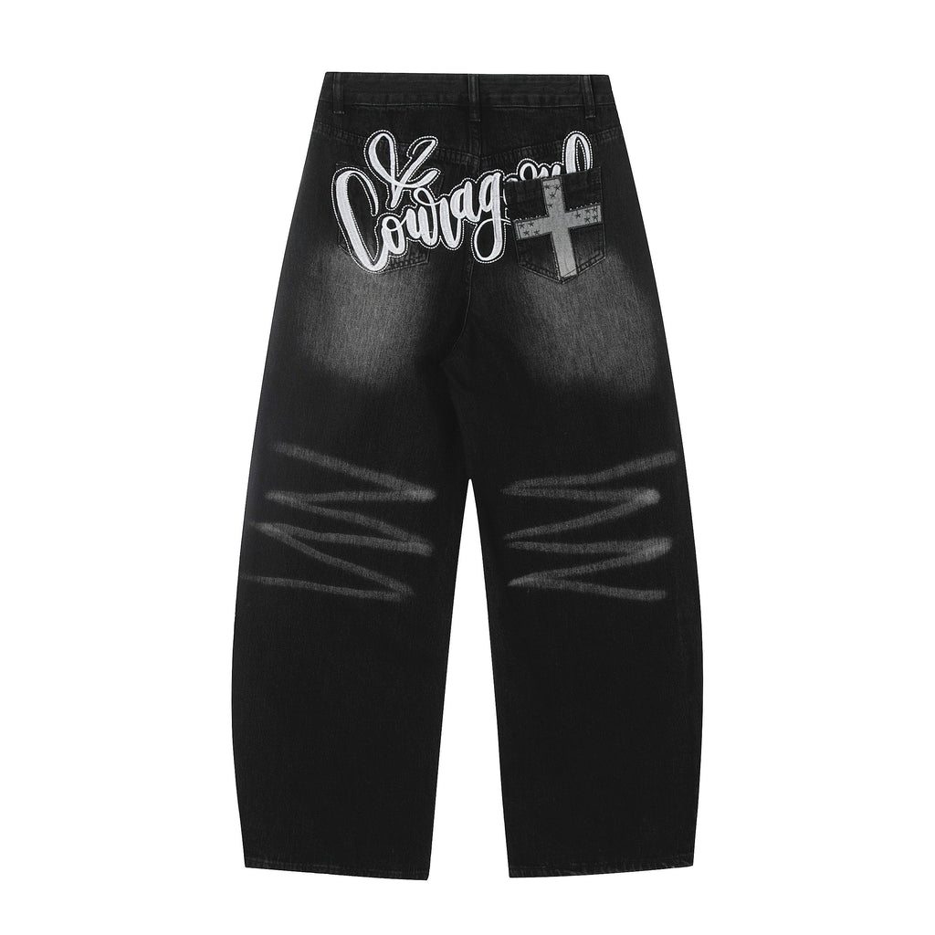 Vintage Embroidered Cross Washed Scimitar Jeans - Drenn