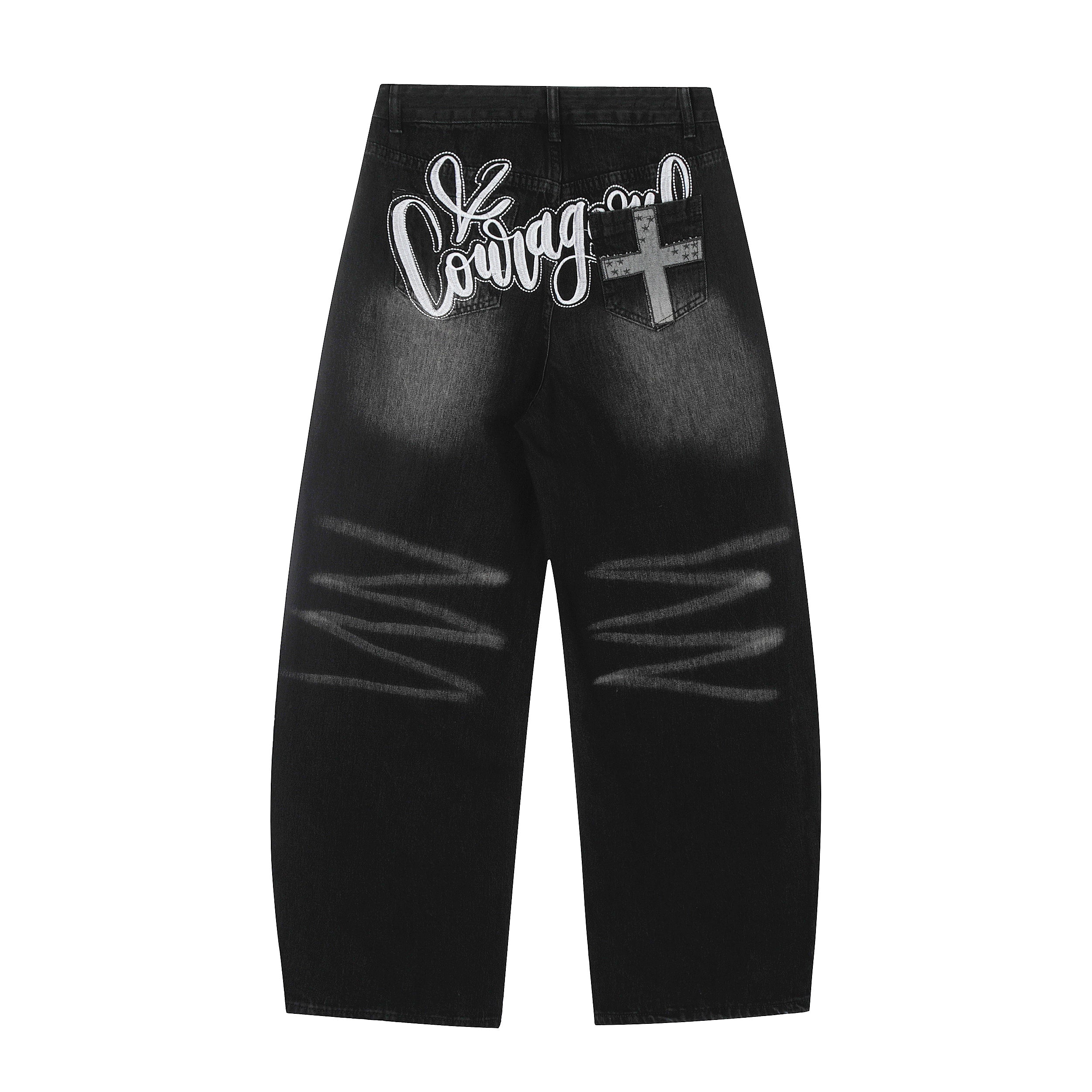 Vintage Embroidered Cross Washed Scimitar Jeans - Drenn