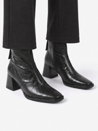 Women's Leather Ankle Boots with Square Heel and Zipper