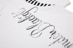 Streetwear Script Print Striped Patchwork T-Shirt - Drenn