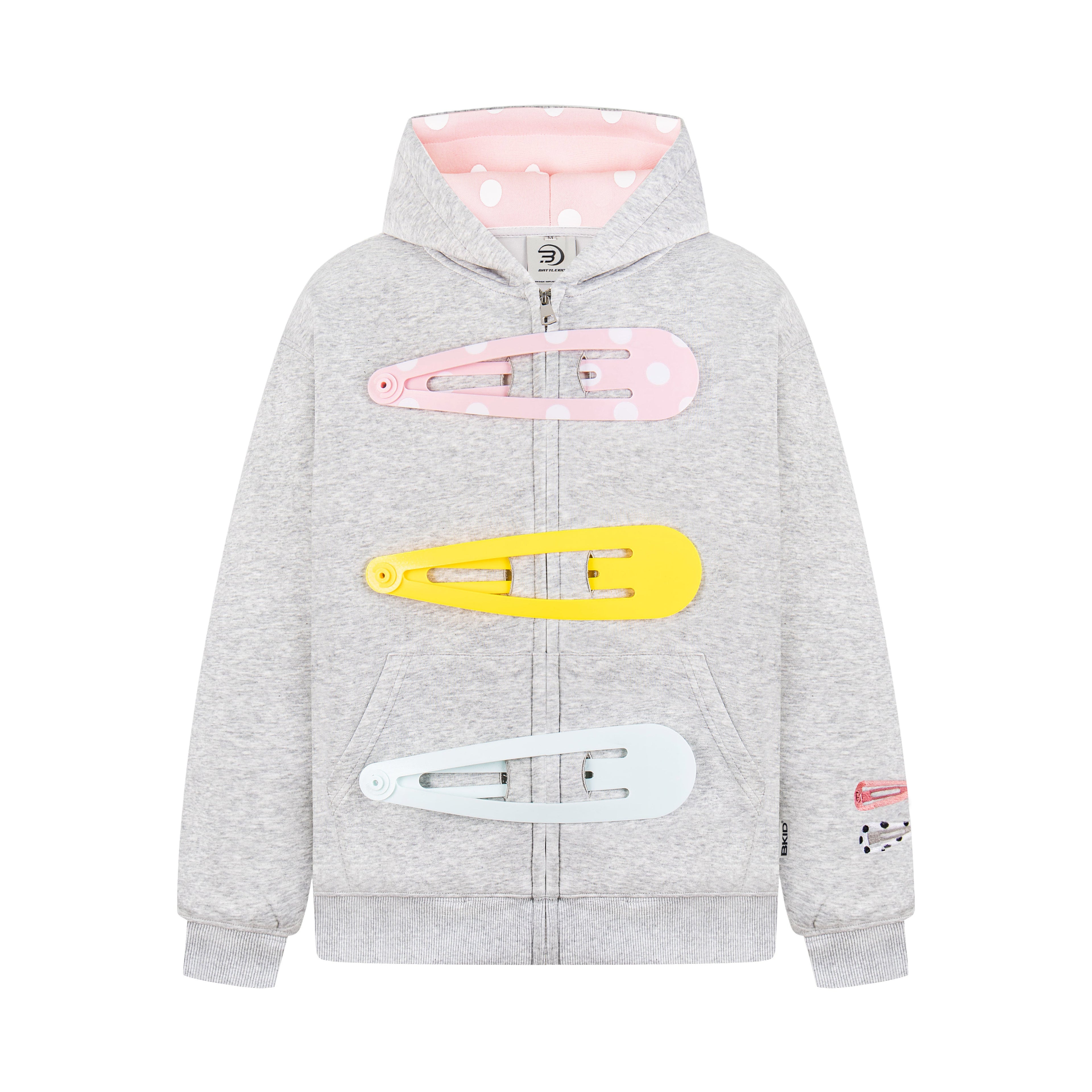 Detachable Hair Clip Decoration Zip Up Hoodie - Drenn