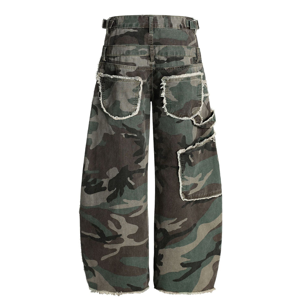 Retro Double Waist Camouflage Barrel Pants - Drenn