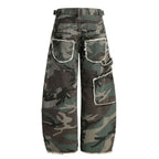Retro Double Waist Camouflage Barrel Pants - Drenn