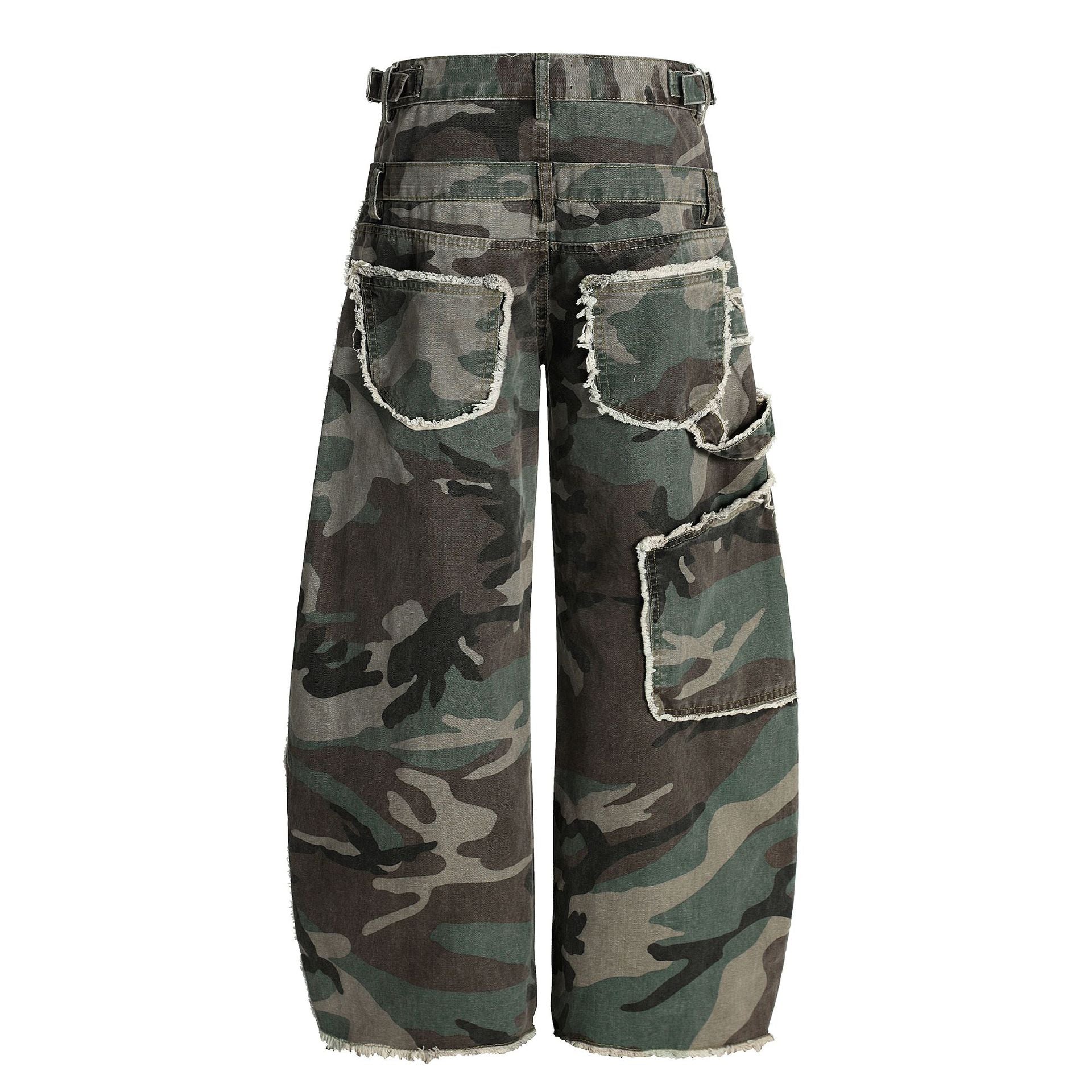 Retro Double Waist Camouflage Barrel Pants - Drenn