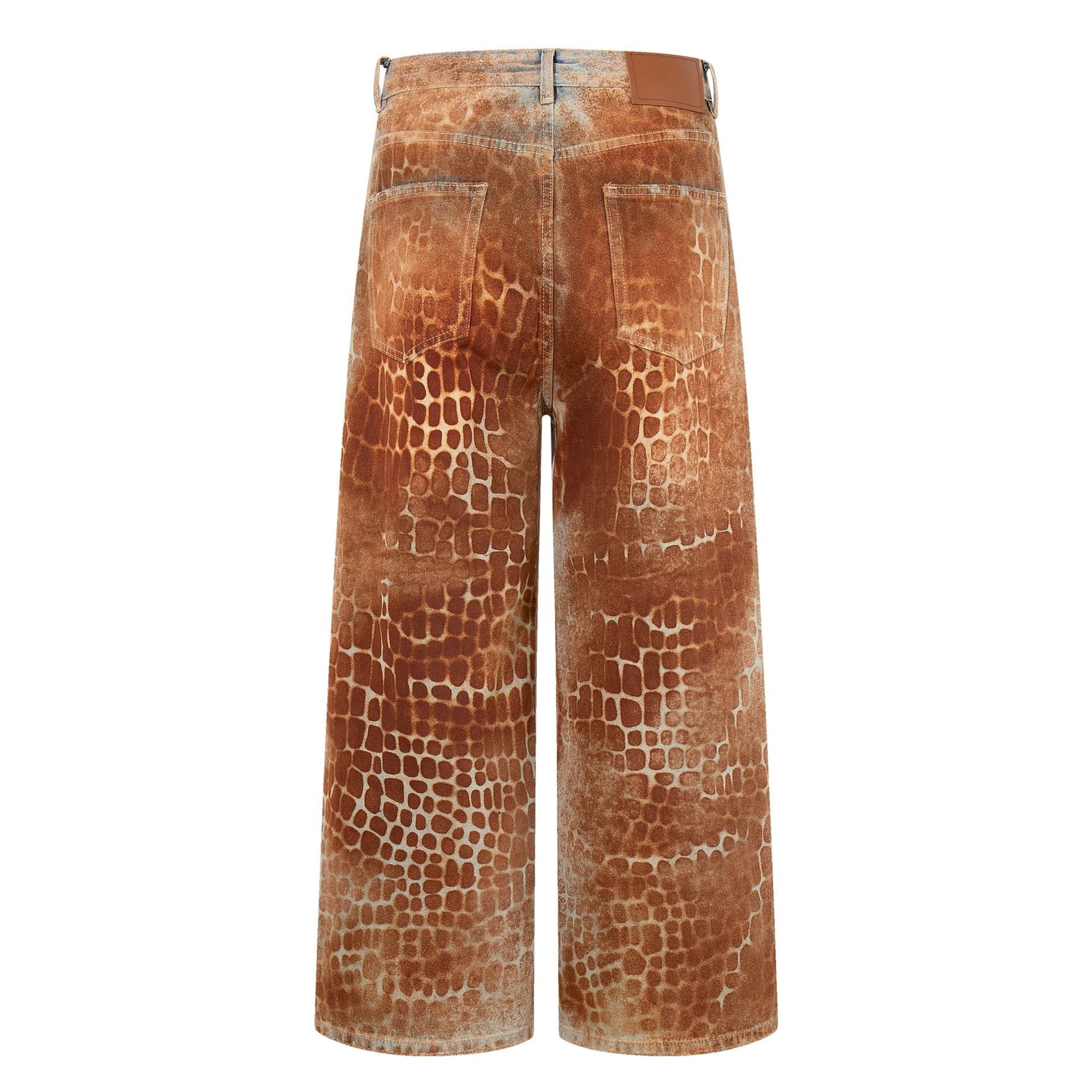 Croc Texture Washed Wide Leg Jeans - Drenn
